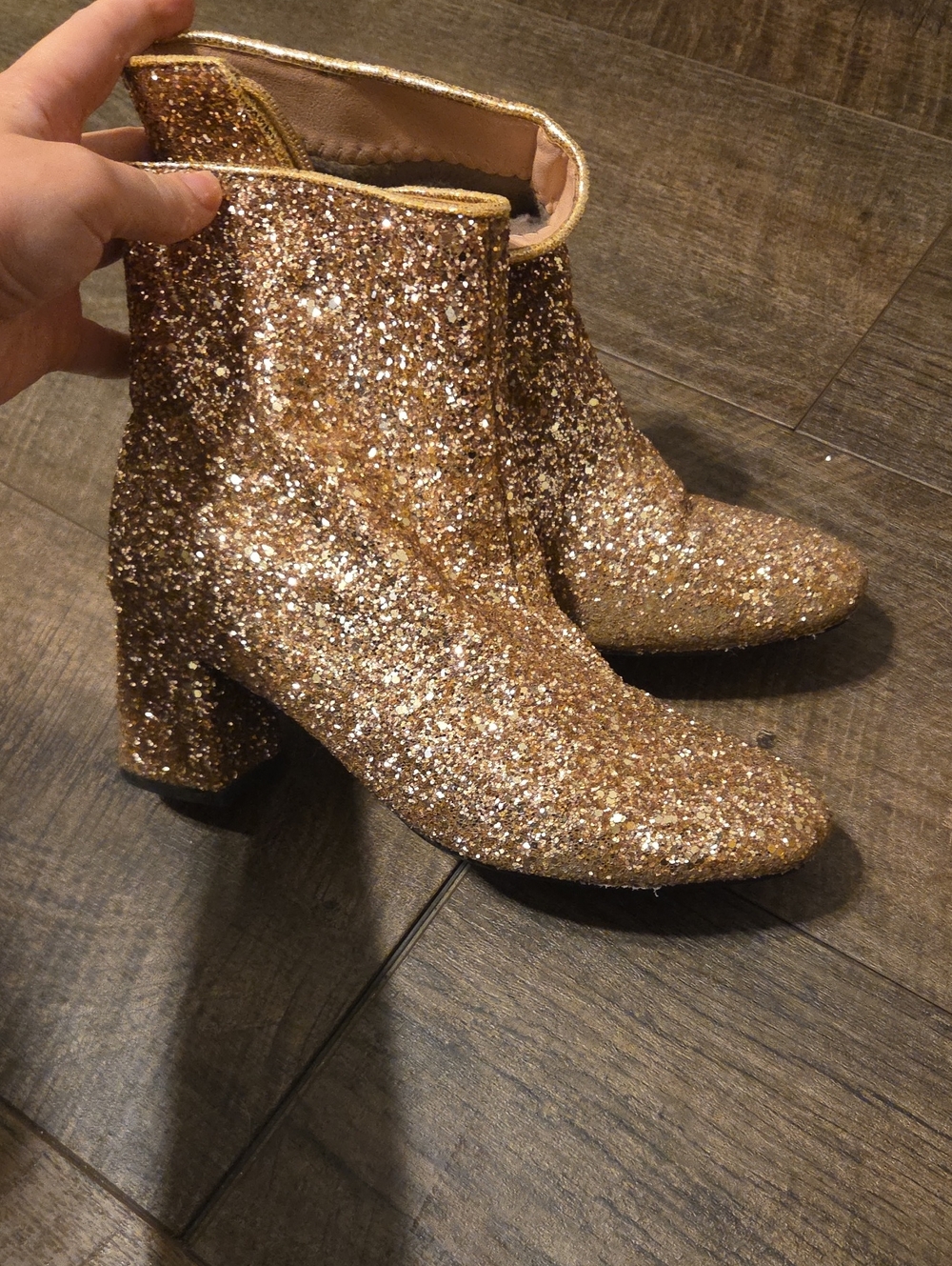 Forever 21 Gold Glitter Block Heel Ankle Boots - Picture 1 of 4